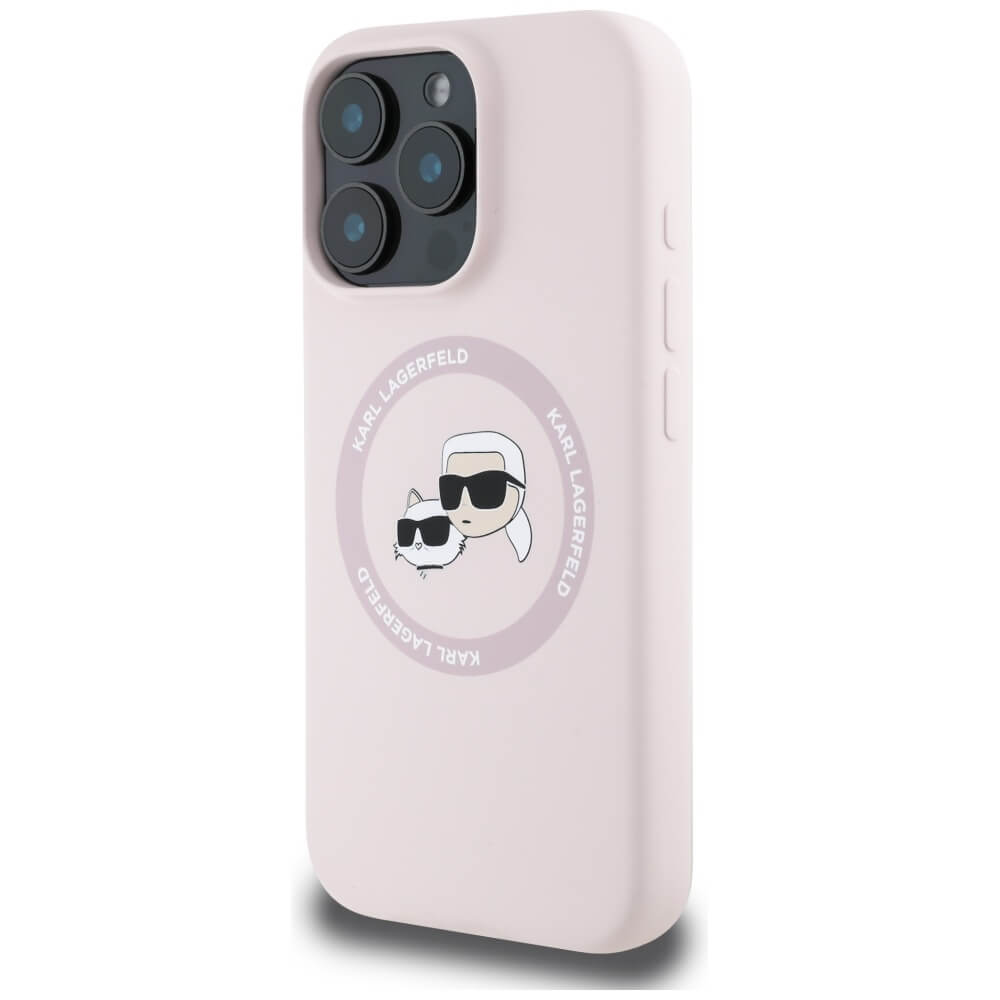 Karl Lagerfeld iPhone 16 Pro Max - Silicone Double Heads and Circle - Σκληρή Θήκη Σιλικόνης με MagSafe - Pink - KLHMP16XSKCHTCP