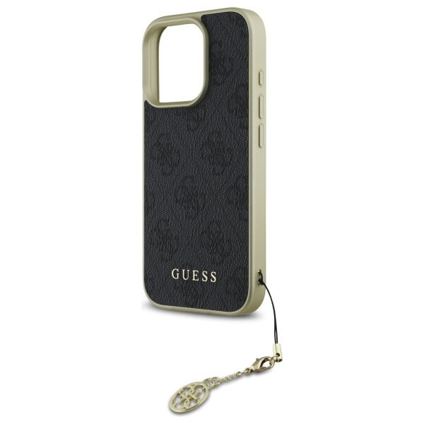 Guess iPhone 16 Pro - 4G Charms Collection - Θήκη με Επένδυση Συνθετικού Δέρματος - Black - GUHCP16LGF4GGR