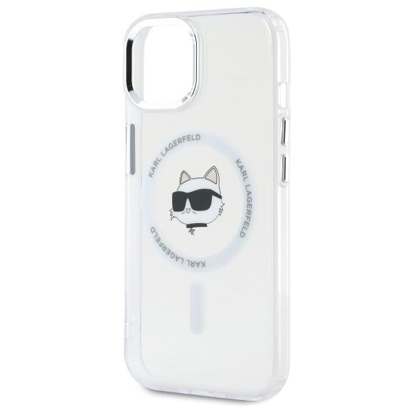 Karl Lagerfeld iPhone 15 - IML Metal Choupette Head - MagSafe Σκληρή Θήκη με Πλαίσιο Σιλικόνης - White - KLHMP15SHLSCHH