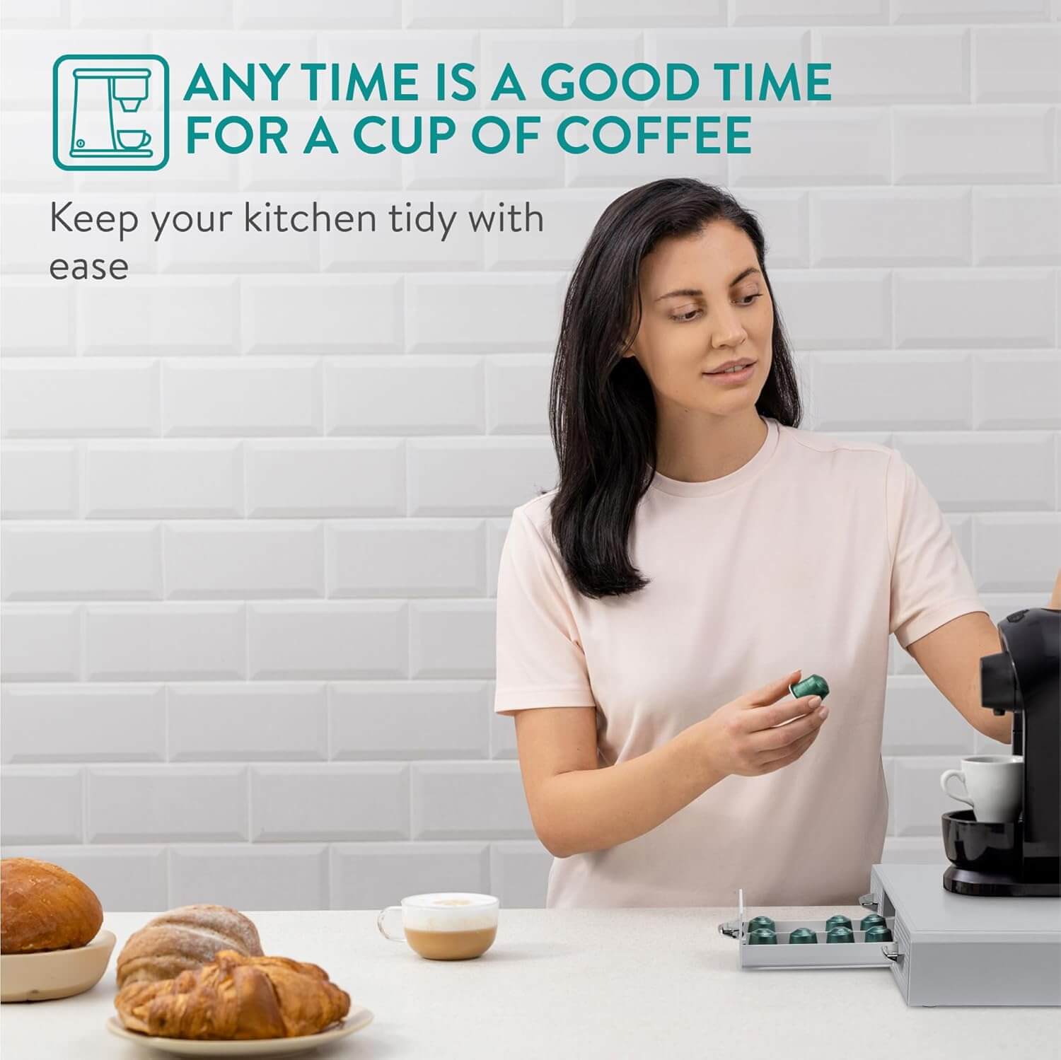 Navaris Capsule Holder - Κουτί Αποθήκευσης με 3 Συρτάρια για Κάψουλες Nespresso / Βάση για Καφετιέρα - Grey