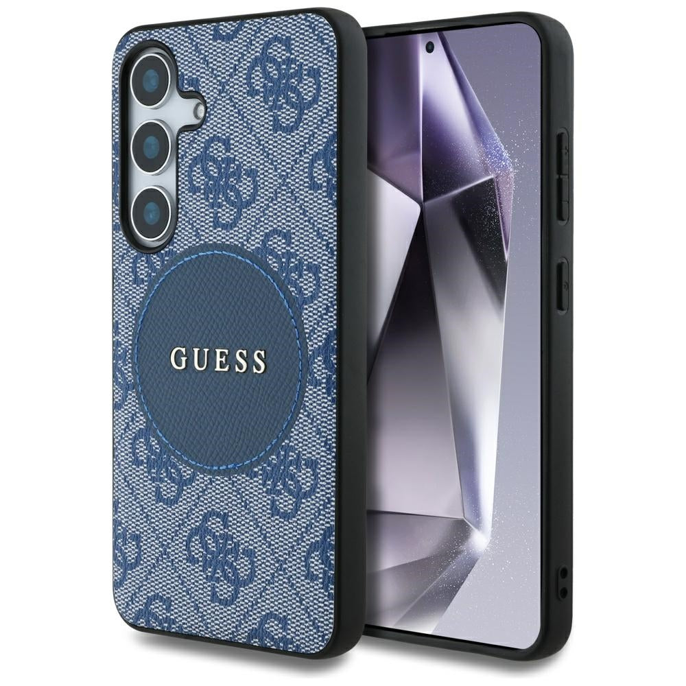 Guess Samsung Galaxy S25 - 4G Round Patch Classic Logo - Θήκη με Επένδυση Συνθετικού Δέρματος και MagSafe - Blue - GUHMS25SP4PGRSGB
