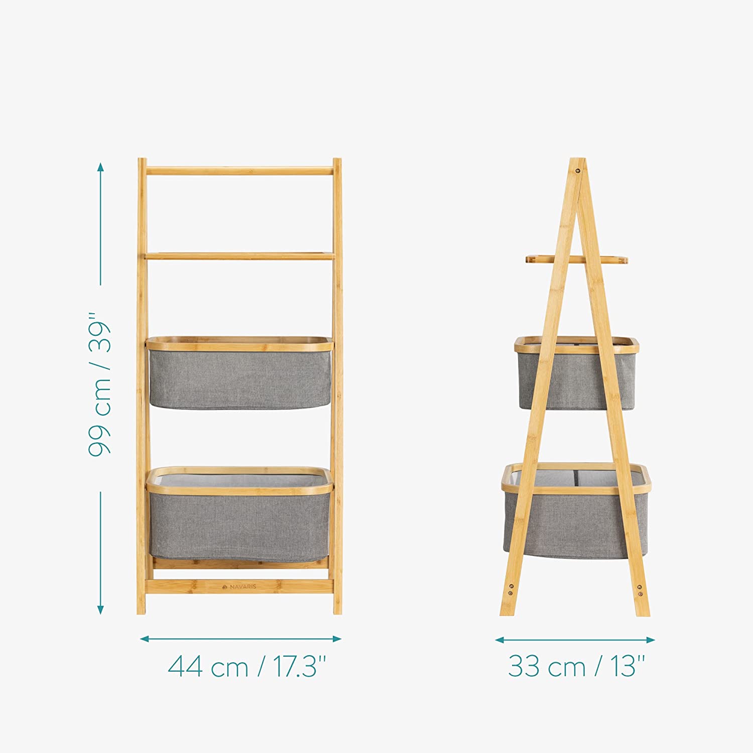 Navaris Ράφι Μπάνιου 3 Επιπέδων από Μπαμπού - Light Brown / Grey - 54154.01