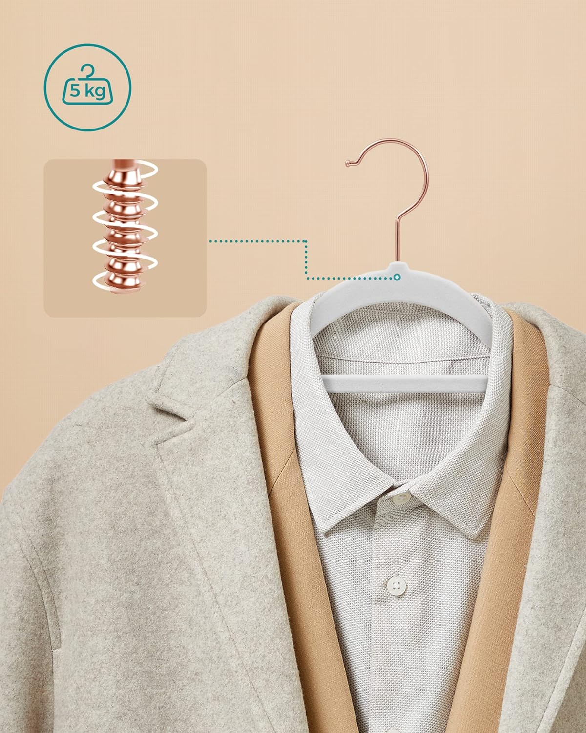 Songmics Σετ με 50 Βελούδινες Κρεμάστρες Ρούχων - Rose Gold / White - CRF021W02