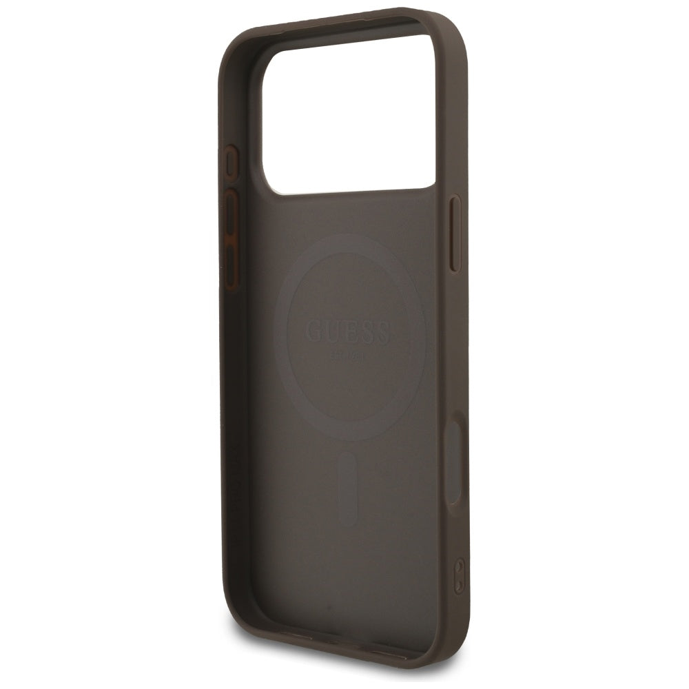Guess iPhone 17 Pro Max - 4G Ring Classic Logo MagSafe - Σκληρή Θήκη με Πλαίσιο Σιλικόνης και Επένδυση Συνθετικού Δέρματος - Brown - GUHMP17XG4GFRW