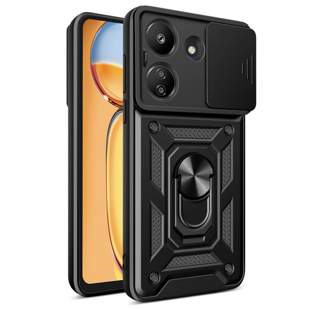 Techsuit Xiaomi Redmi 13C / Poco C65 - CamShield - Σκληρή Θήκη με Προστασία Καμερών και Δαχτυλίδι Συγκράτησης - Black