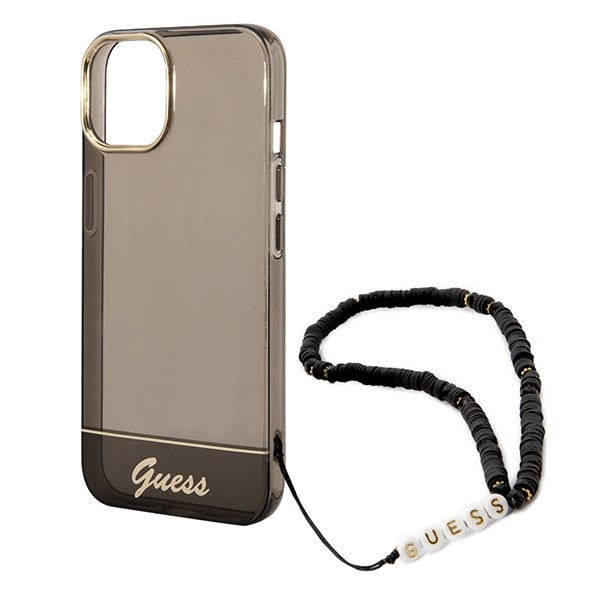 Guess iPhone 14 Plus Pearl Strap Σκληρή Θήκη με Πλαίσιο Σιλικόνης και Λουράκι - Black / Pearl / Semi Clear - GUHCP14MHGCOHK