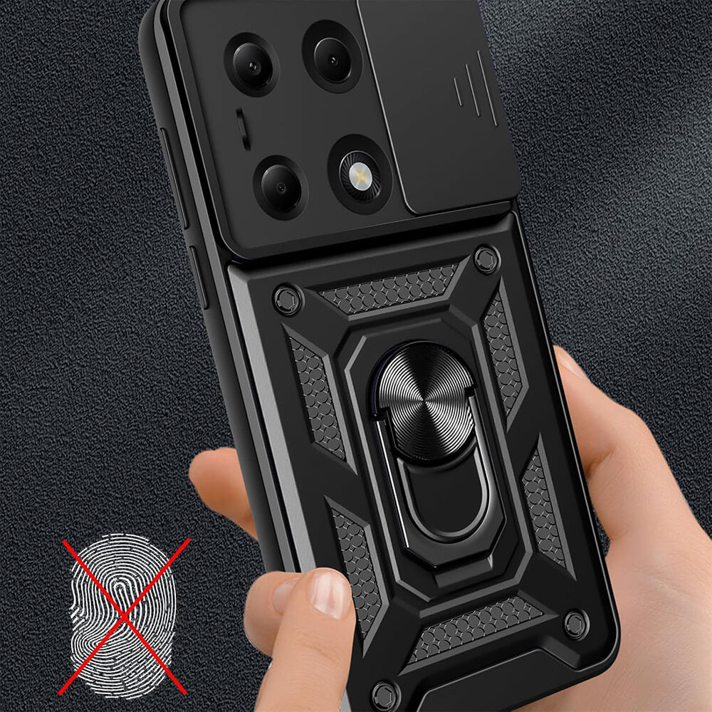 Techsuit Xiaomi Redmi Note 14 Pro 5G / Poco X7 - CamShield - Σκληρή Θήκη με Προστασία Καμερών και Δαχτυλίδι Συγκράτησης - Black
