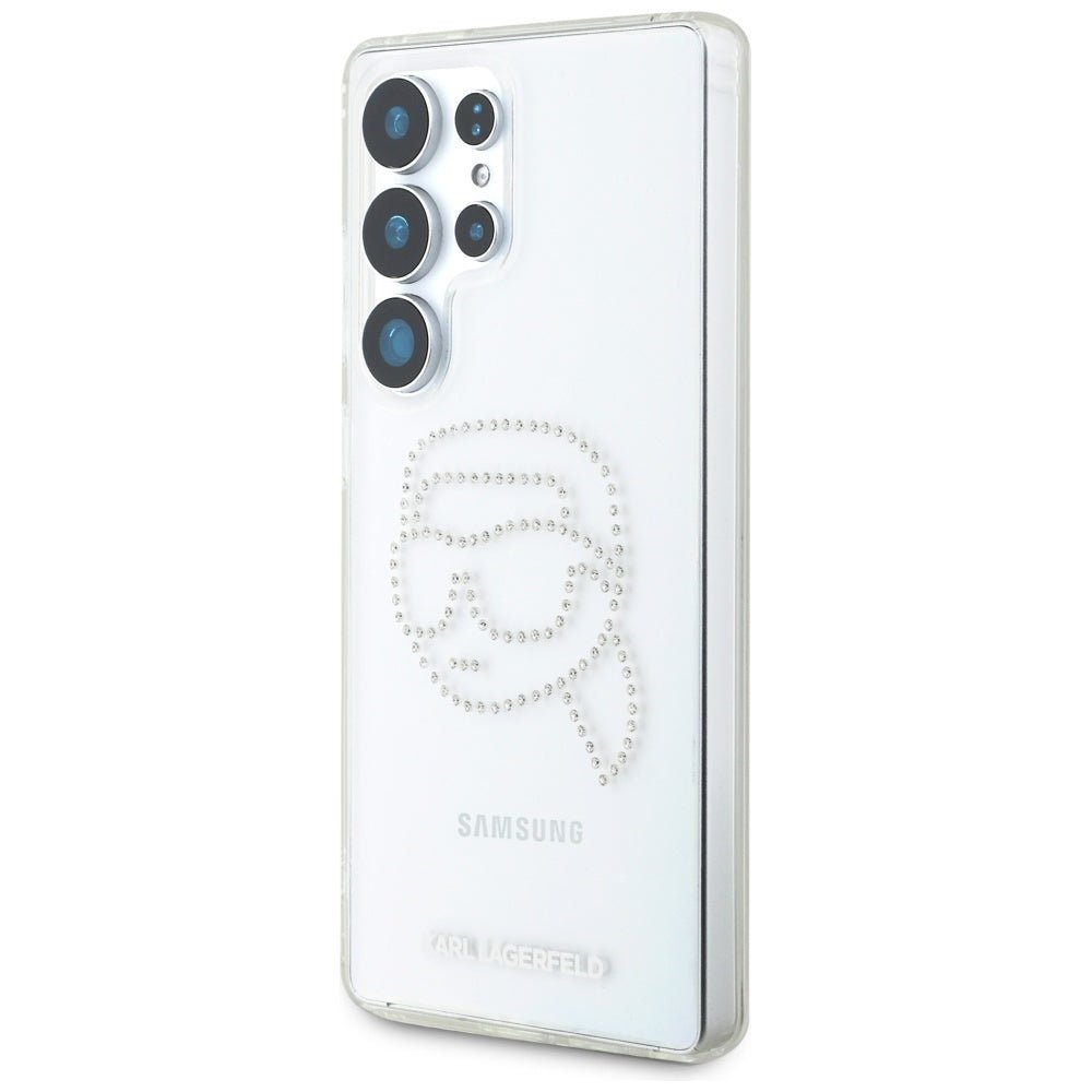 Karl Lagerfeld Samsung Galaxy S25 Ultra - Rhinestones Karl Head Logo - Σκληρή Θήκη με Πλαίσιο Σιλικόνης - Clear - KLHCS25LHKHDCELT