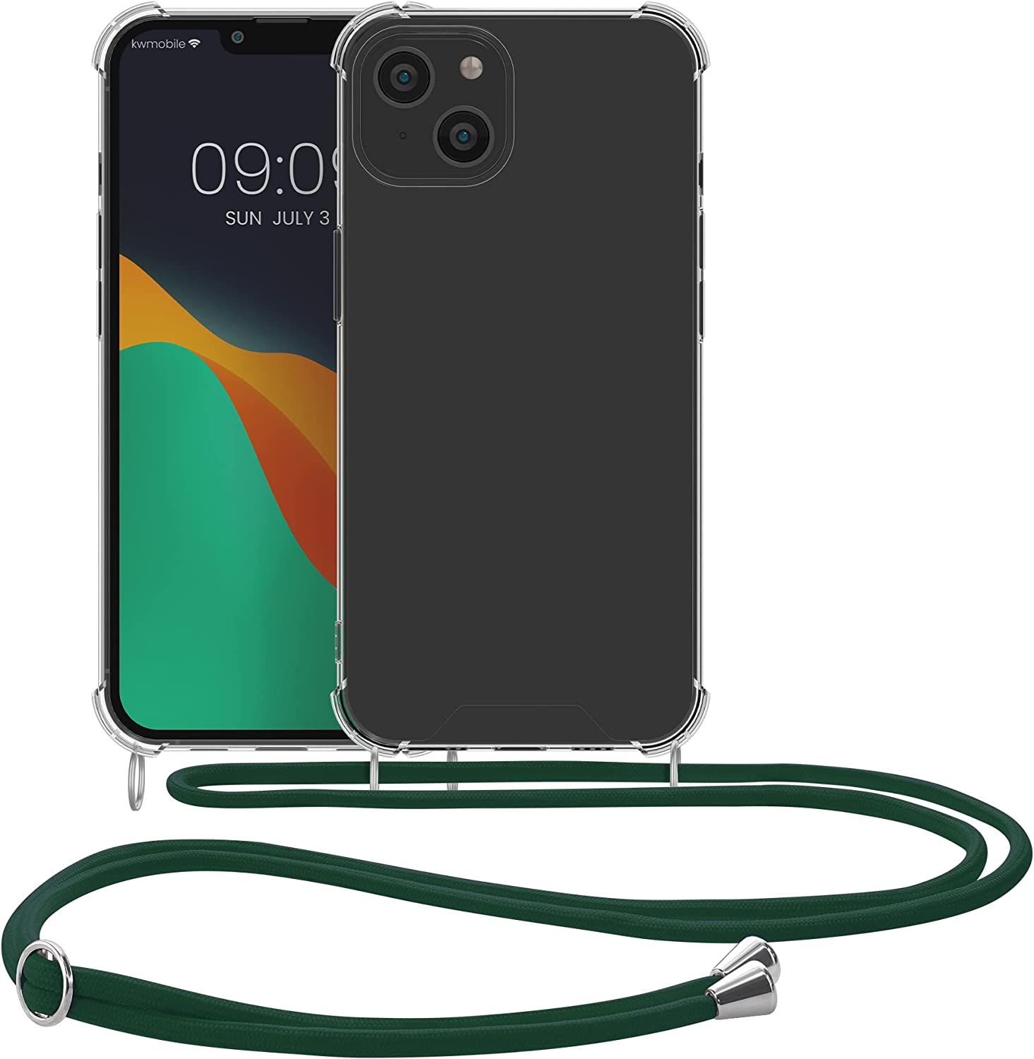 KW iPhone 14 Plus Θήκη Σιλικόνης TPU με Λουράκι - Διάφανη / Dark Green - 59109.80