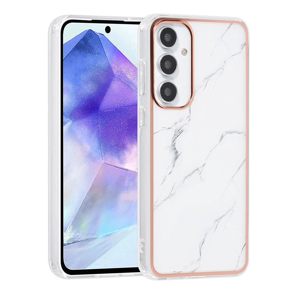 Tuniq Samsung Galaxy A55 5G - Σκληρή Θήκη με Πλαίσιο Σιλικόνης - Σχέδιο Μάρμαρο - Λευκή