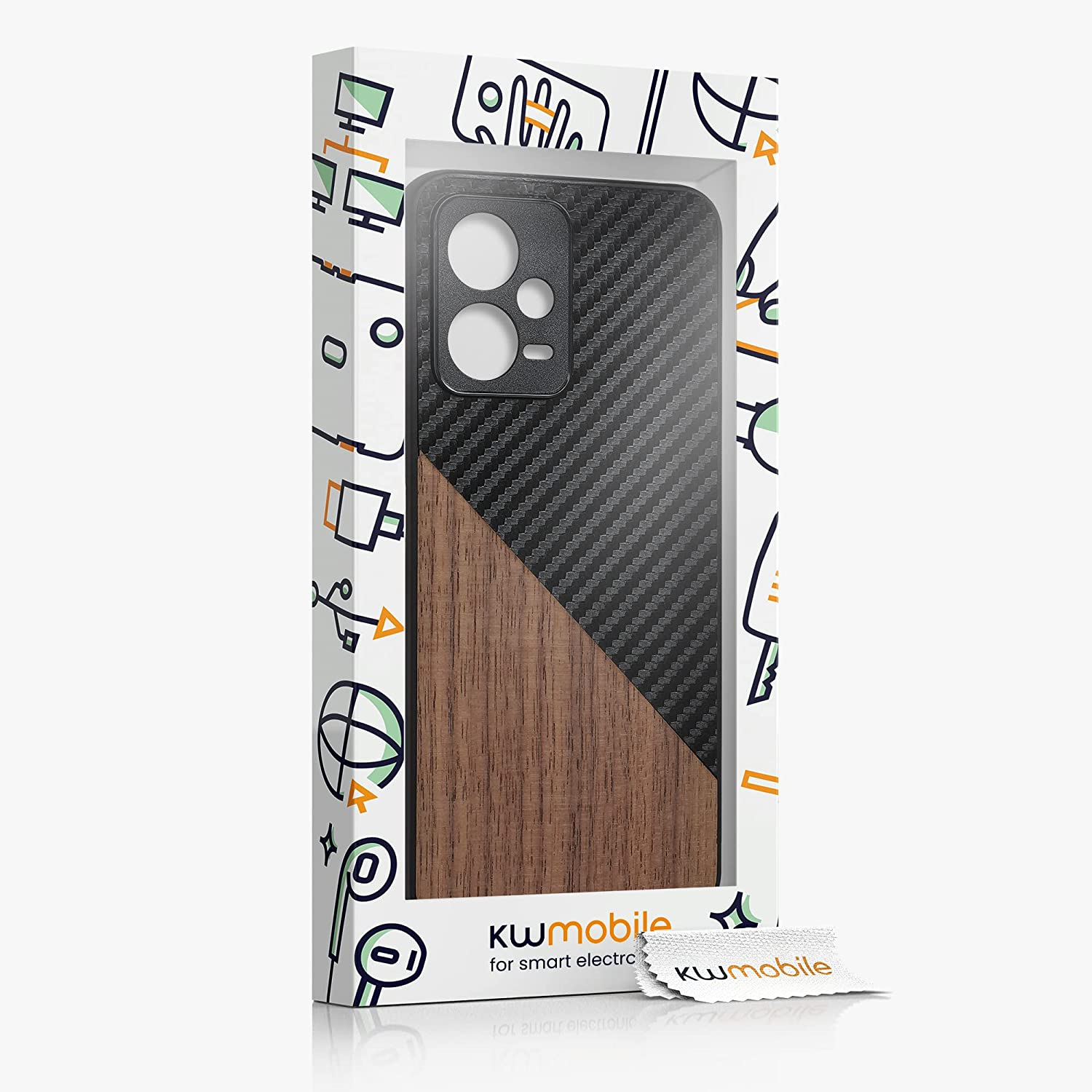 KW Xiaomi Redmi Note 12 5G / Xiaomi Poco X5 5G Θήκη από Φυσικό Ξύλο και Carbon - Black / Dark Brown - 61168.01