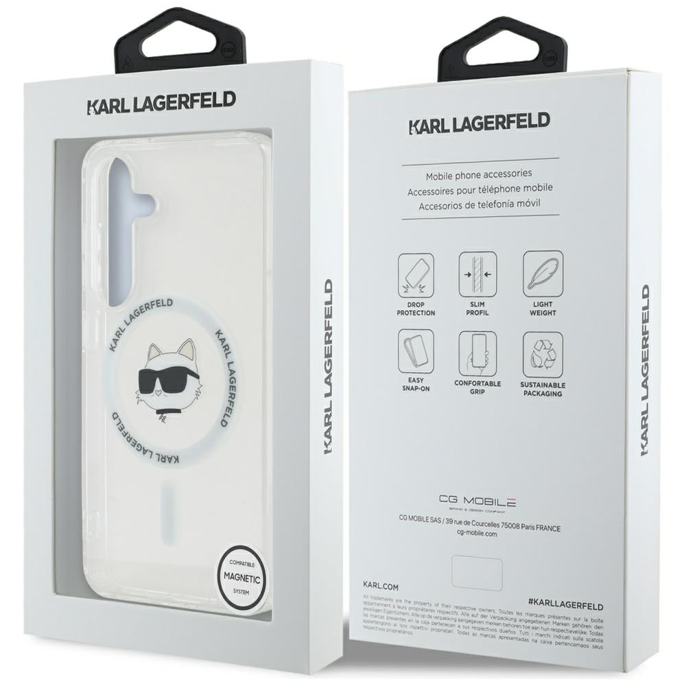 Karl Lagerfeld Samsung Galaxy S25 - Button Choupette Head Printed Logo - MagSafe Σκληρή Θήκη με Πλαίσιο Σιλικόνης - White - KLHMS25SHLSCHH