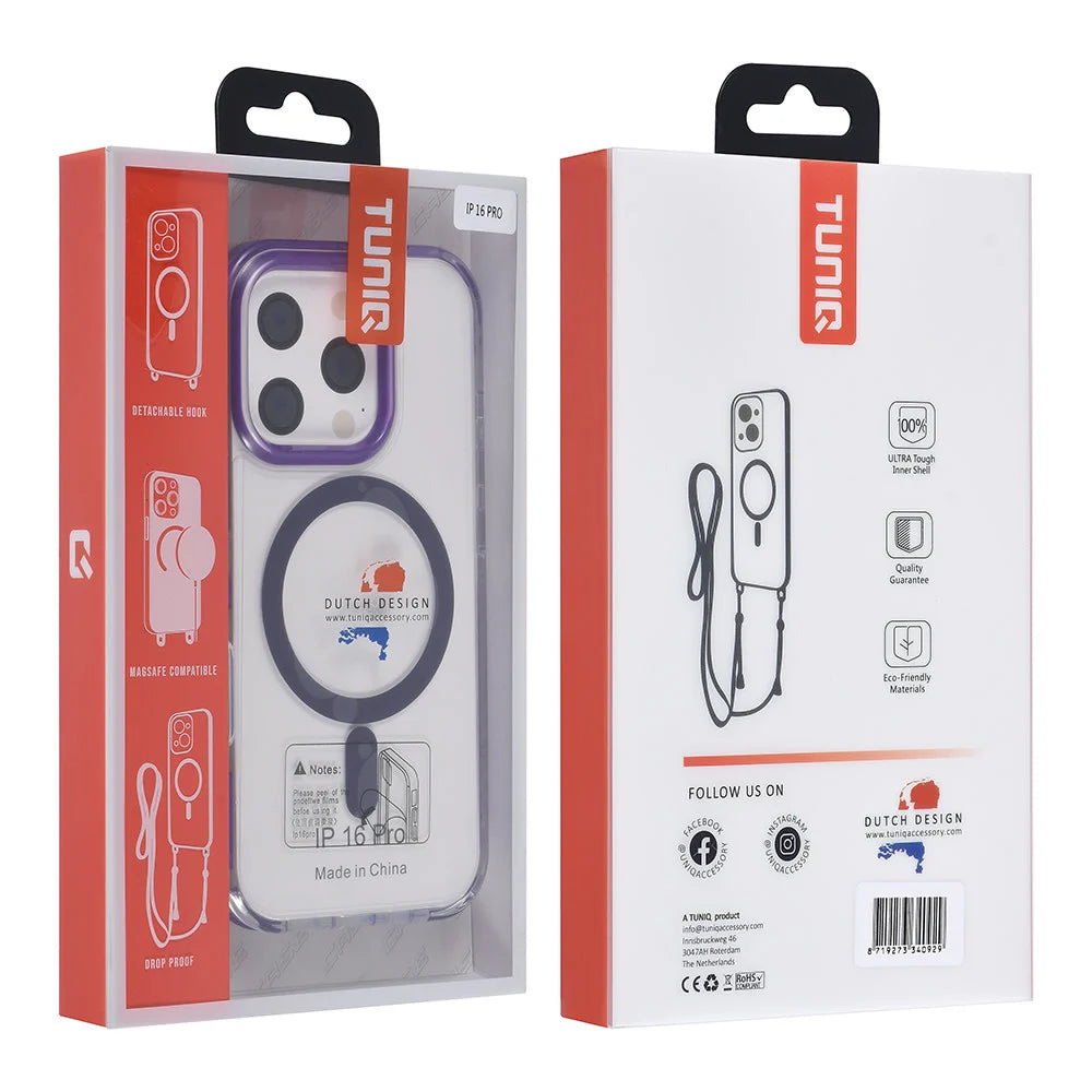 Tuniq iPhone 16 Pro - MagSafe Σκληρή Θήκη με Πλαίσιο Σιλικόνης και Λουράκι - Διάφανη / Purple