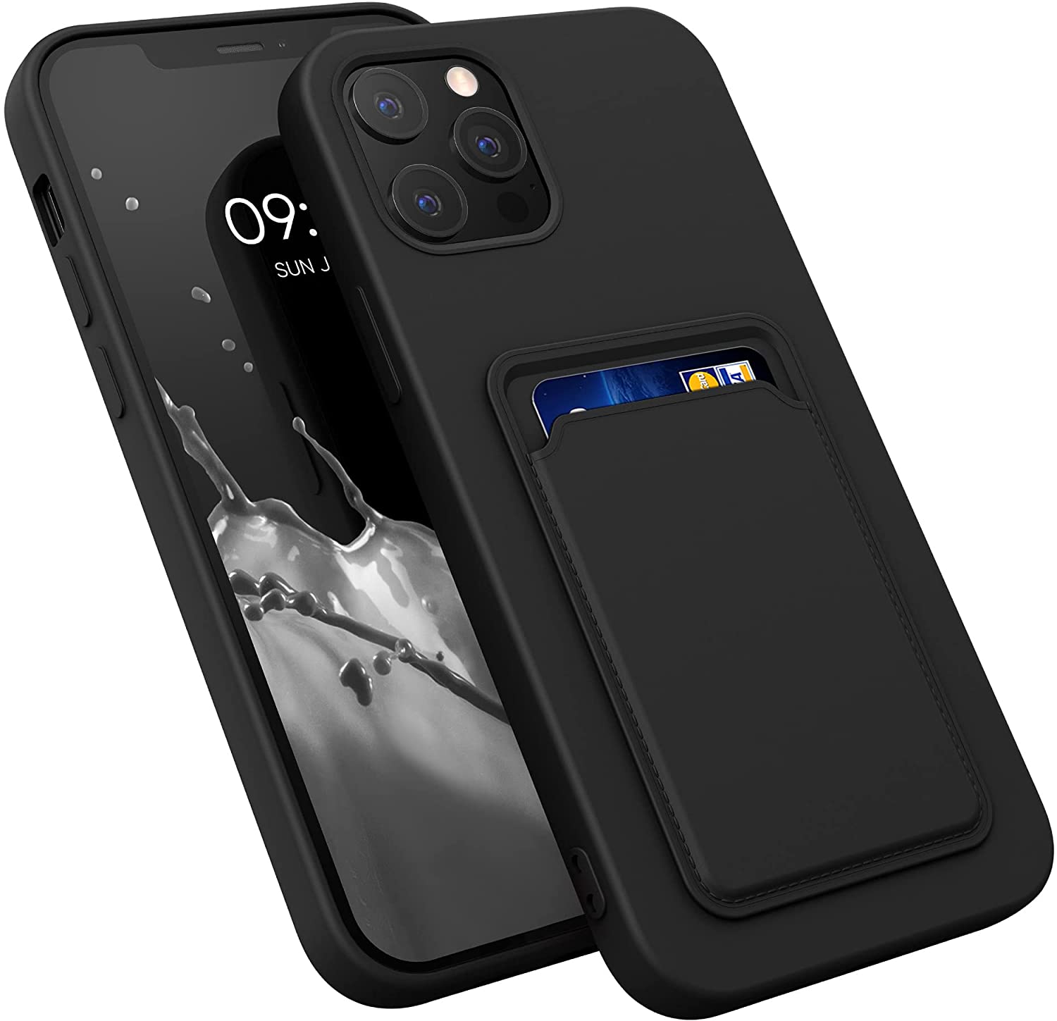 KW iPhone 12 Pro Max Θήκη Σιλικόνης TPU με Υποδοχή για Κάρτα - Black - 55113.01