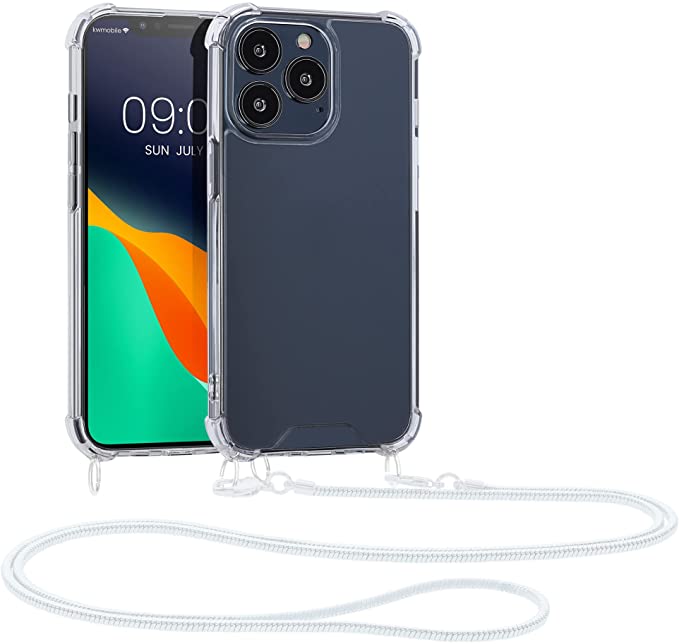KW iPhone 13 Pro Θήκη Σιλικόνης TPU με Μεταλλικό Λουράκι - Διάφανη / White - 55966.02