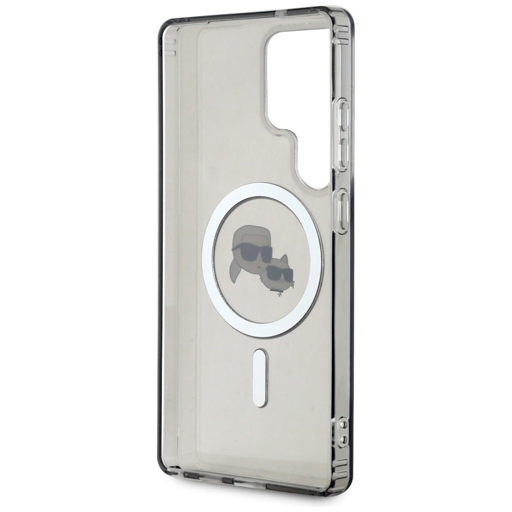 Karl Lagerfeld Samsung Galaxy S25 Ultra - Button Karl and Choupette Heads Printed Logo - MagSafe Σκληρή Θήκη με Πλαίσιο Σιλικόνης - Black - KLHMS25LHLSKCK