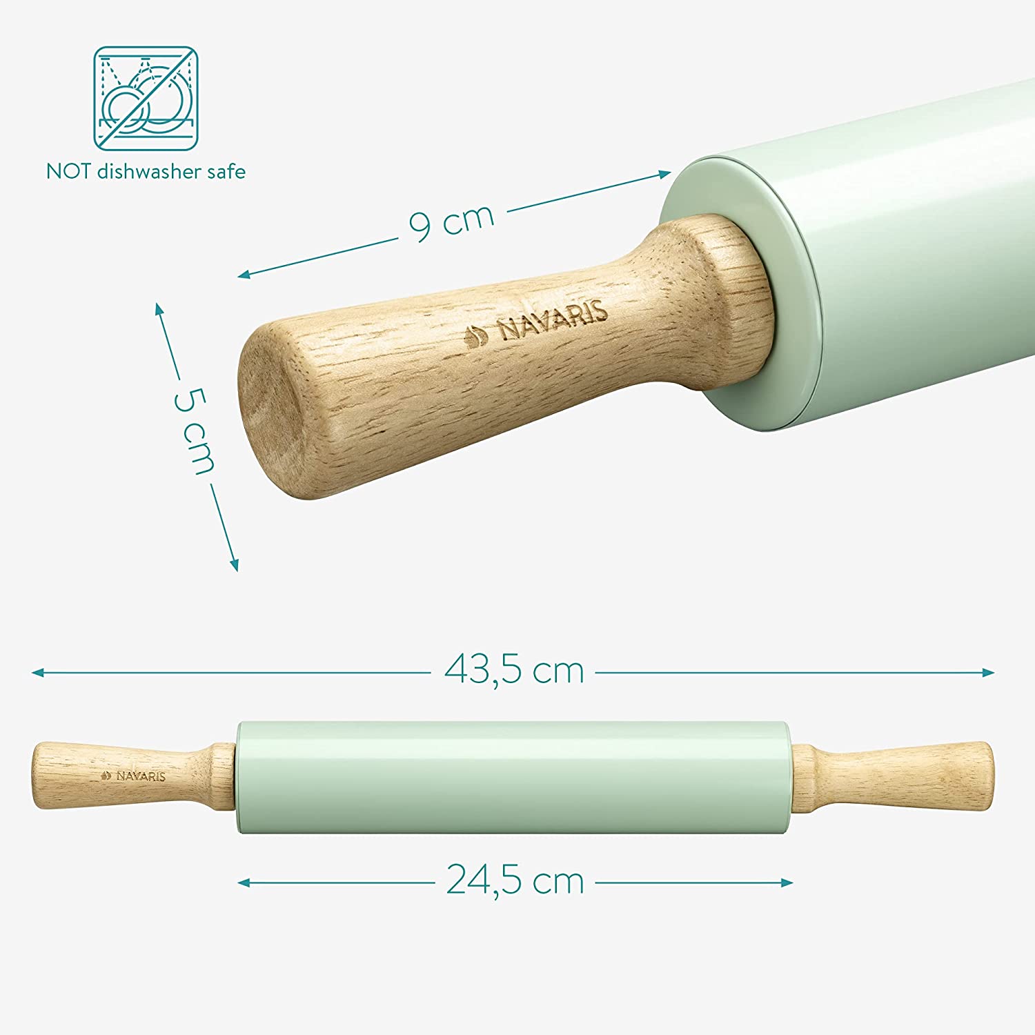 Navaris Πλάστης από Ανοξείδωτο ατσάλι με Ξύλινες Λαβές - Mint Green - 52018.01.71