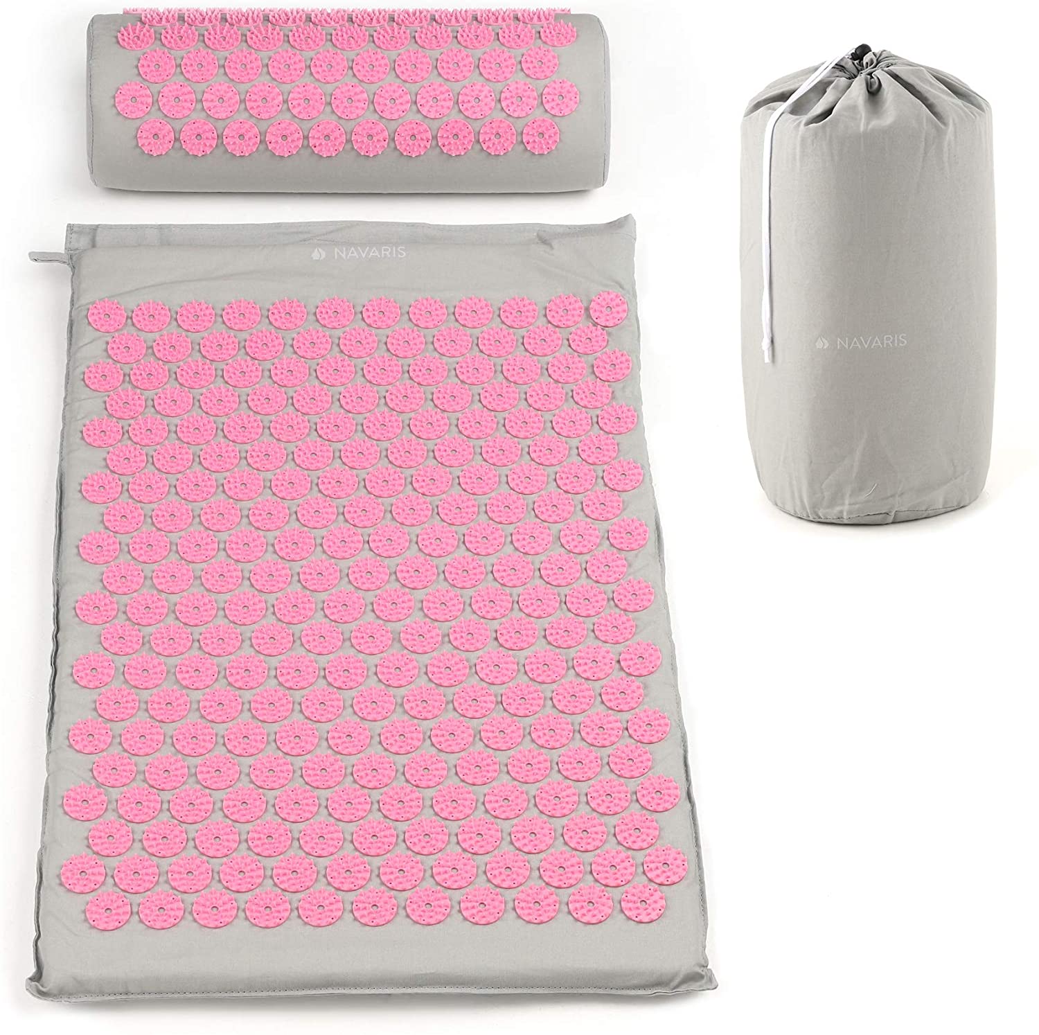 Navaris 2-in-1 Acupressure Mat and Pillow Set Σετ 2 σε 1 Χαλάκι και Μαξιλάρι Μασάζ - Grey / Pink - 43899.22