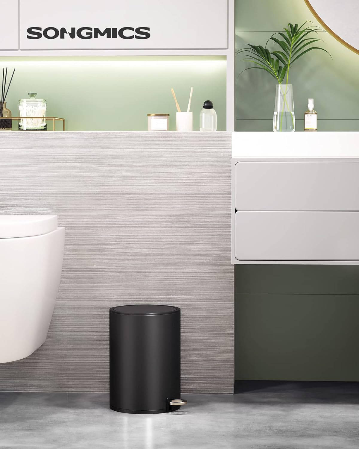 Songmics Κάδος Απορριμμάτων για το Μπάνιο - 3L - Ink Black - LTB011B01