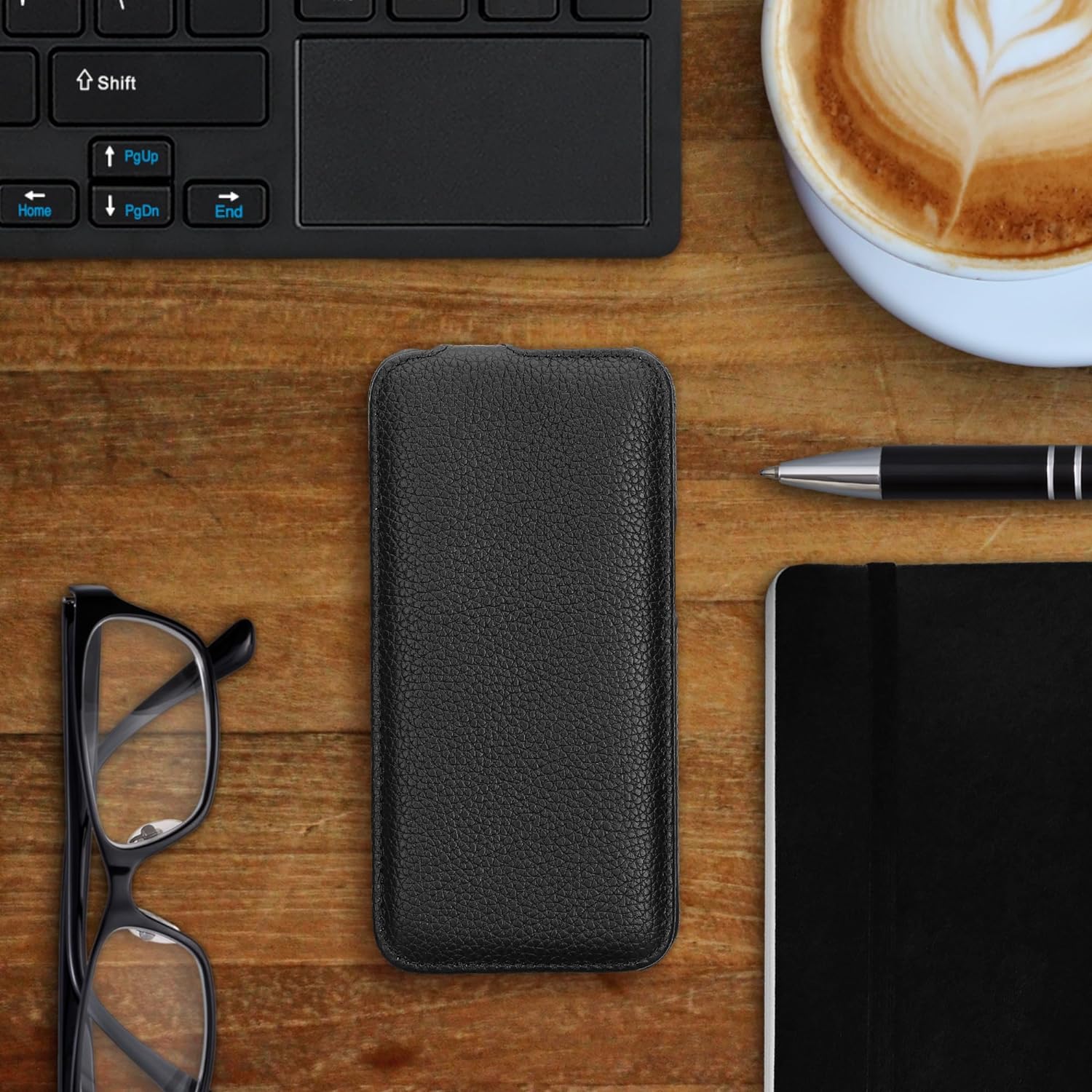 Kalibri iPhone 15 Pro Θήκη Flip από Γνήσιο Δέρμα - Black