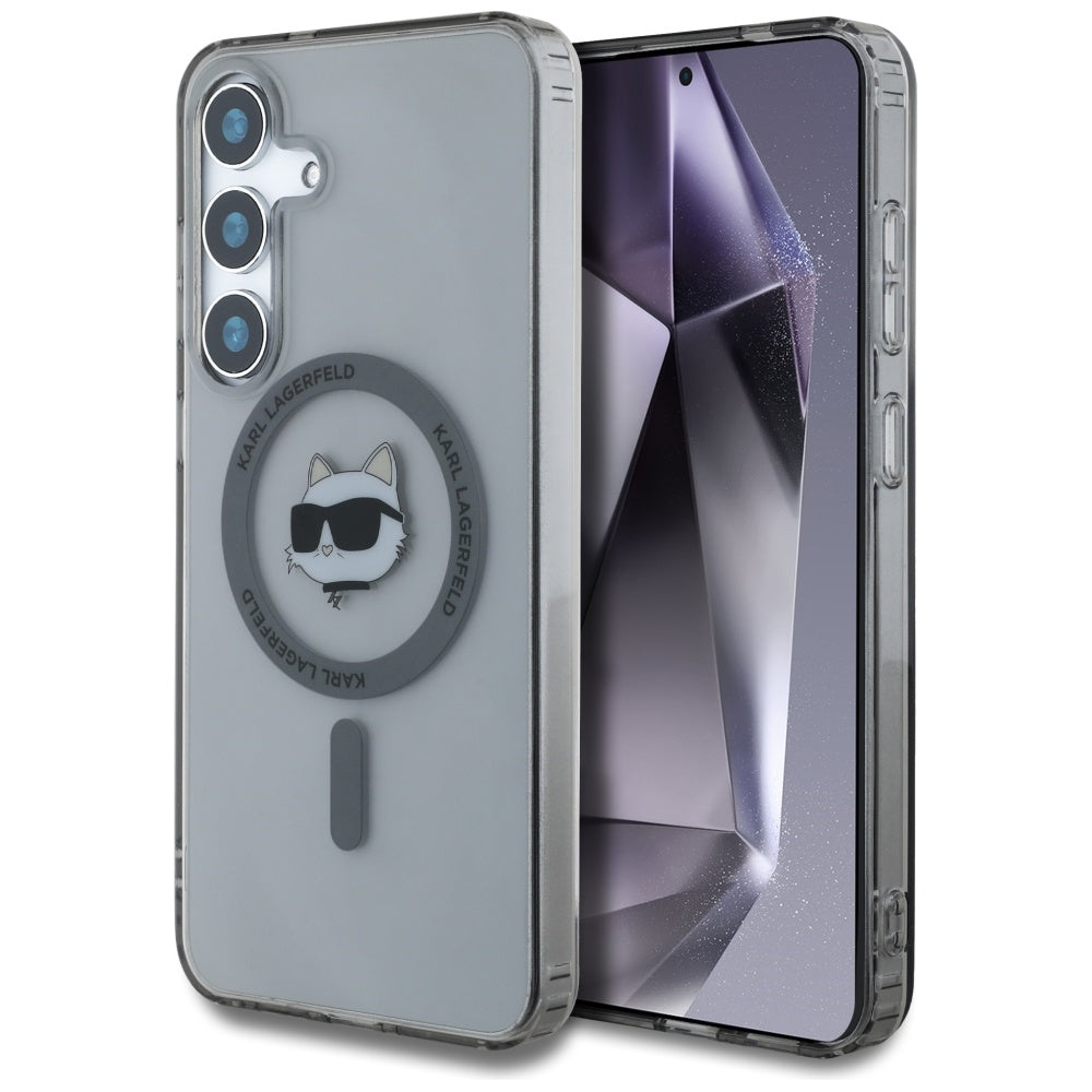 Karl Lagerfeld Samsung Galaxy S25 - Button Choupette Head Printed Logo - MagSafe Σκληρή Θήκη με Πλαίσιο Σιλικόνης - Black - KLHMS25SHLSCHK