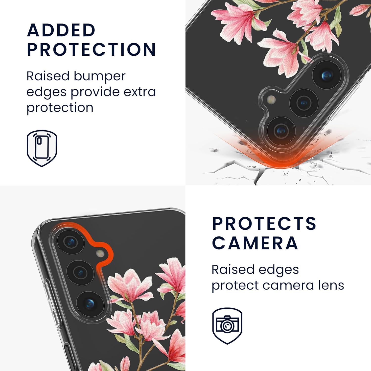 KW Samsung Galaxy A25 5G Λεπτή Θήκη Σιλικόνης TPU - Design Magnolias - Pink / White / Διάφανη