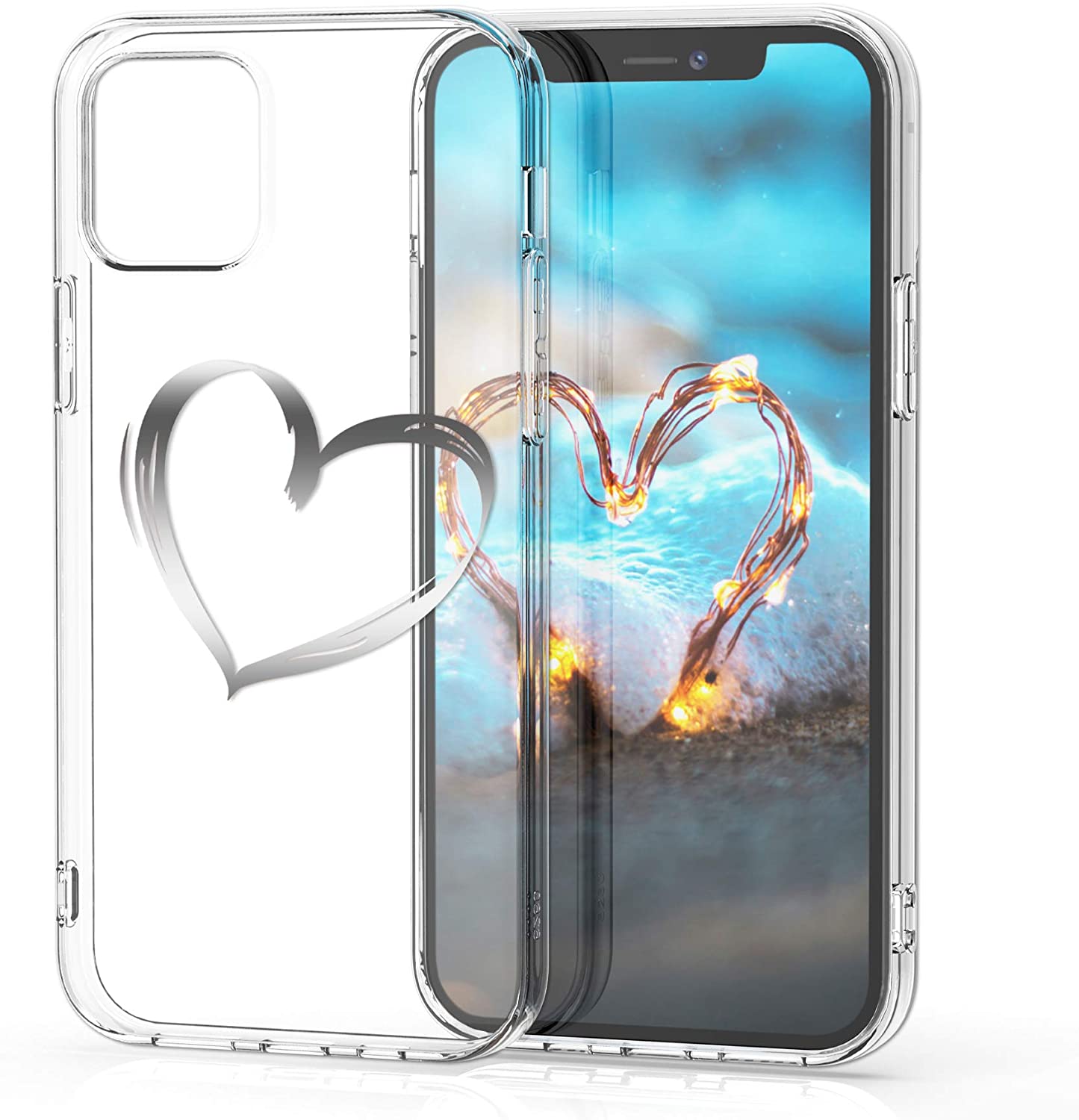 KW iPhone 12 / iPhone 12 Pro Θήκη Σιλικόνης TPU Design Brushed Heart - Διάφανη / Silver - 53035.09
