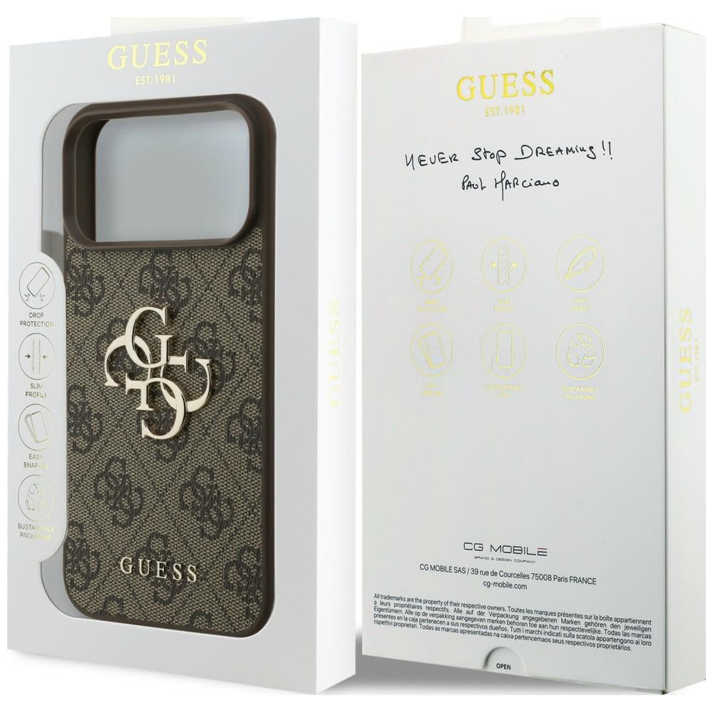 Guess iPhone 17 Pro / iPhone 18 Pro - Σκληρή Θήκη με Πλαίσιο Σιλικόνης και Επένδυση Συνθετικού Δέρματος - 4G Big Logo - Brown - GUHCP18L4GMGBR