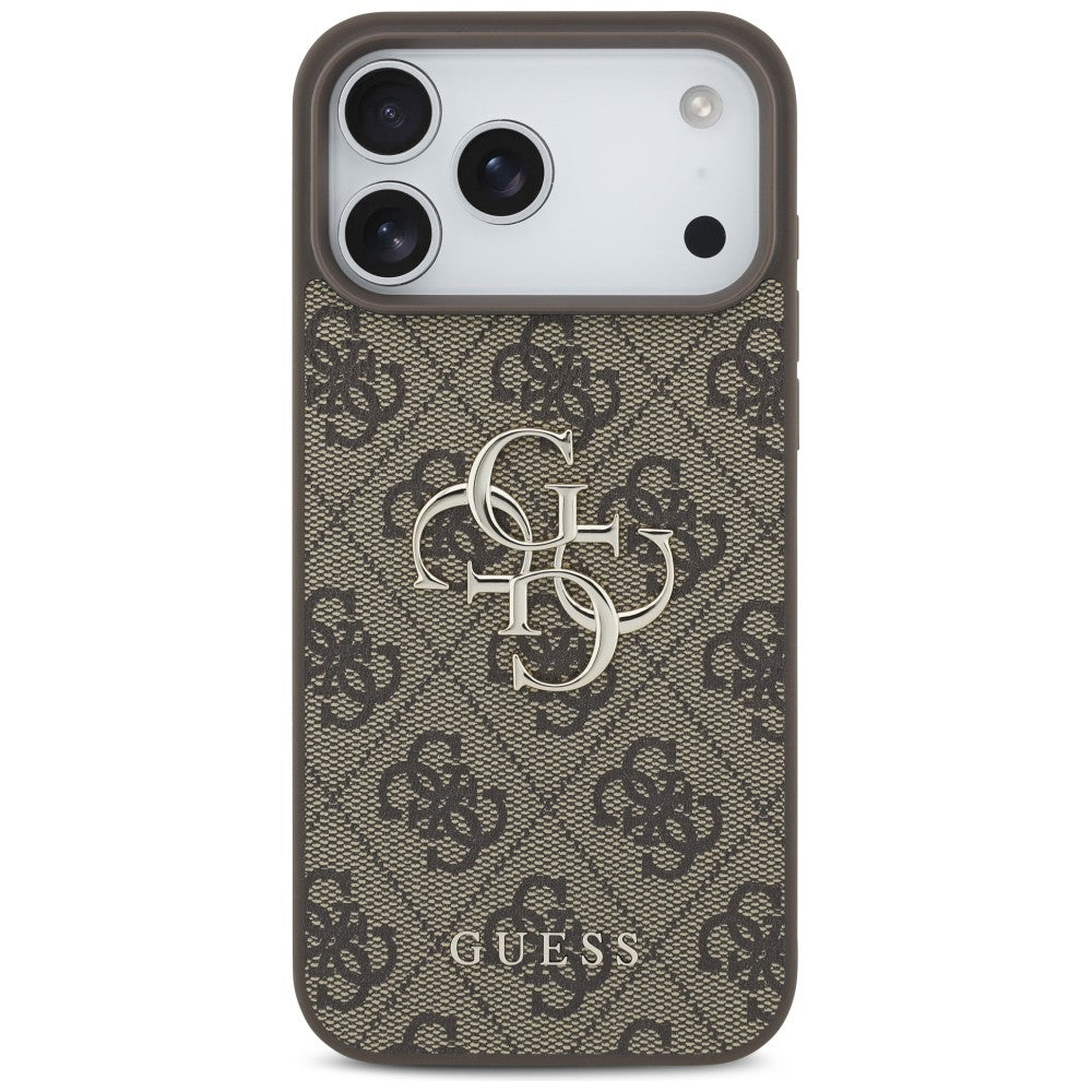 Guess iPhone 17 Pro Max / iPhone 18 Pro Max - Σκληρή Θήκη με Πλαίσιο Σιλικόνης και Επένδυση Συνθετικού Δέρματος - 4G Big Logo - Brown - GUHCP18X4GMGBR