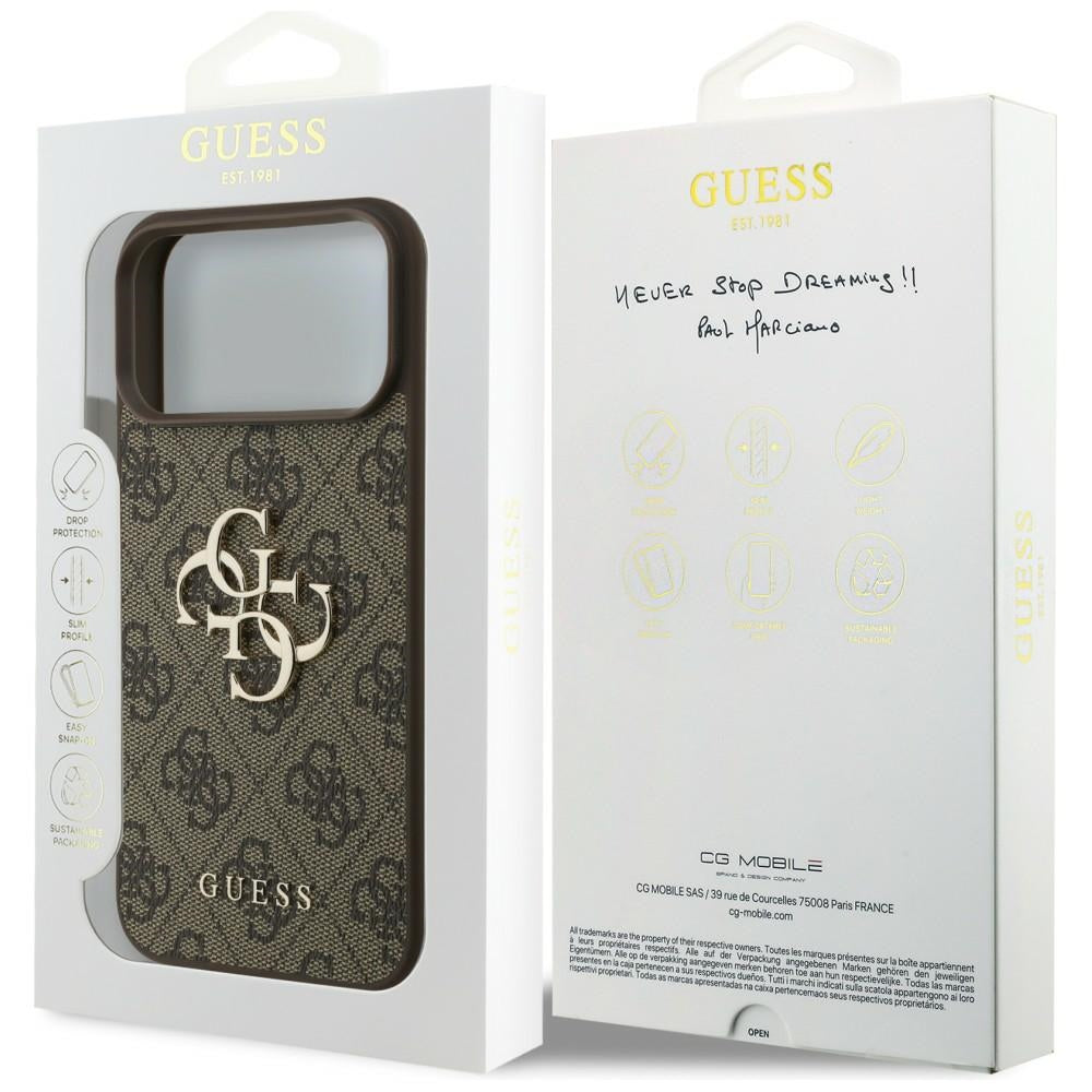 Guess iPhone 17 Pro Max / iPhone 18 Pro Max - Σκληρή Θήκη με Πλαίσιο Σιλικόνης και Επένδυση Συνθετικού Δέρματος - 4G Big Logo - Brown - GUHCP18X4GMGBR