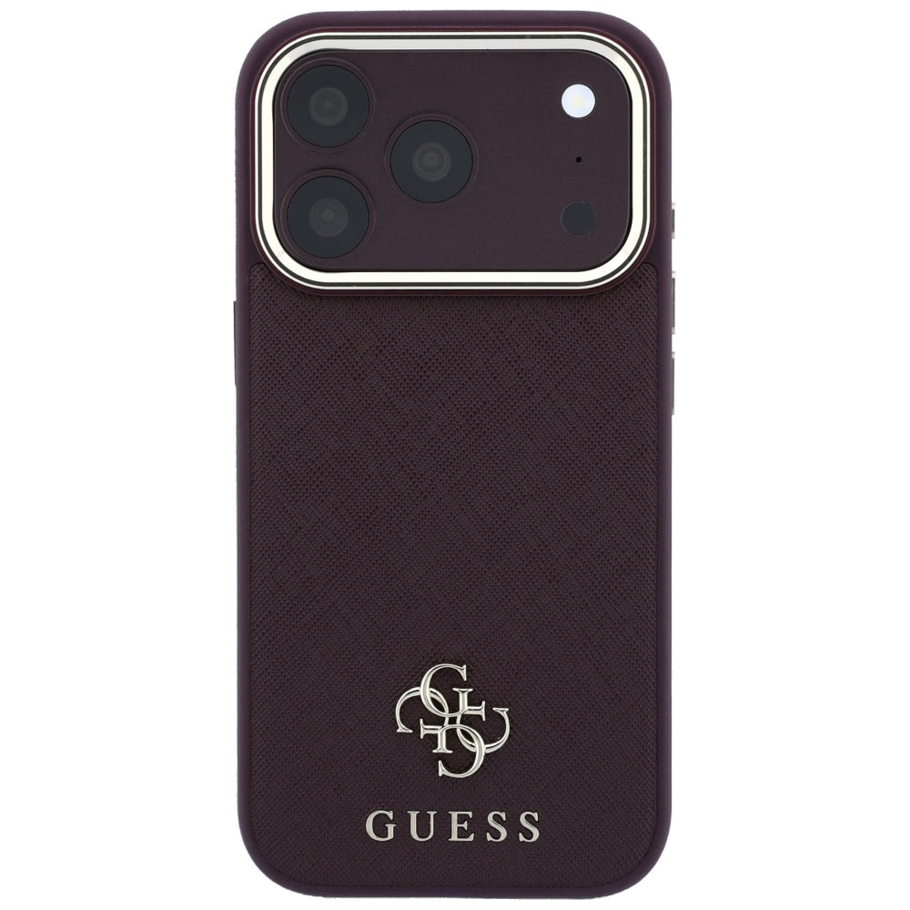 Guess iPhone 18 Pro / iPhone 17 Pro - Σκληρή Θήκη με Επένδυση Συνθετικού Δέρματος MagSafe - Saffiano Small 4G and Classic Logo - Burgundy
