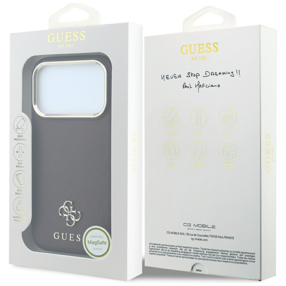 Guess iPhone 18 Pro / iPhone 17 Pro - Σκληρή Θήκη με Επένδυση Συνθετικού Δέρματος MagSafe - Saffiano Small 4G and Classic Logo - Burgundy