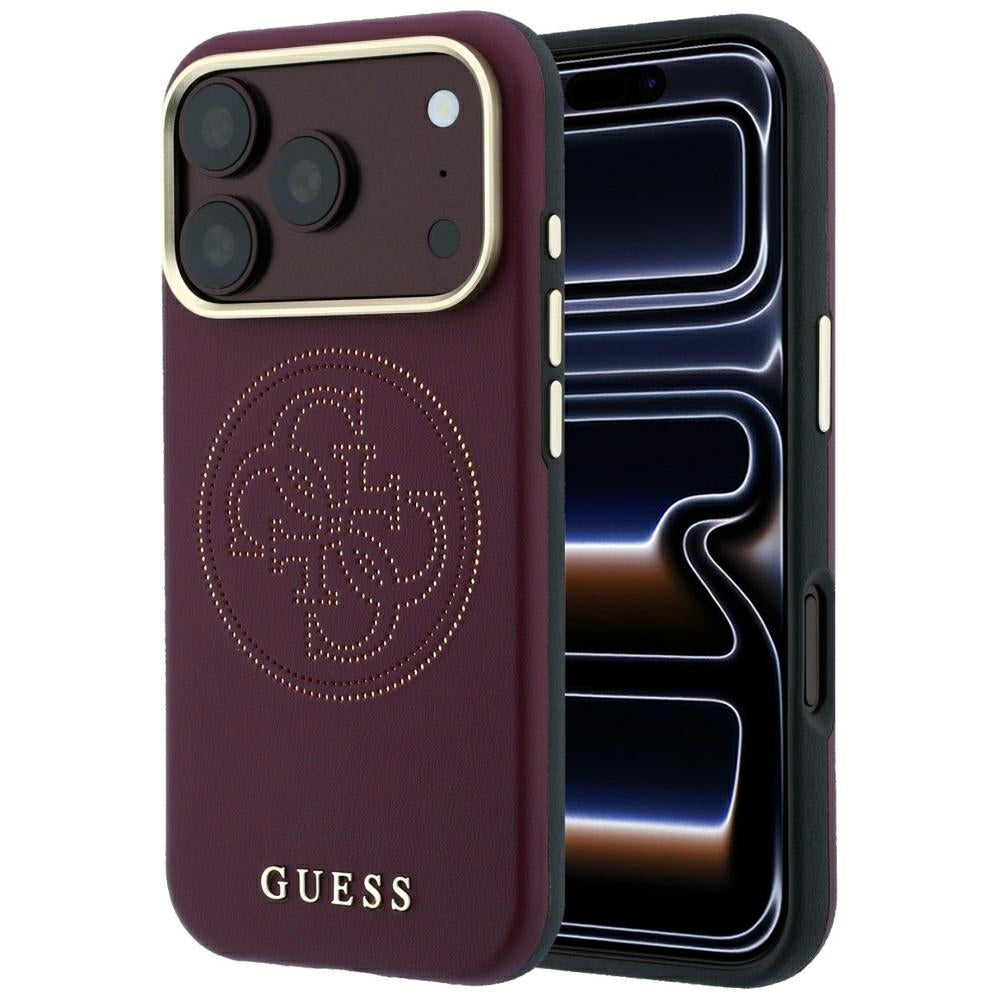 Guess iPhone 18 Pro / iPhone 17 Pro - Θήκη με Επένδυση Συνθετικού Δέρματος MagSafe - Perforated 4G Gold Logo - Burgundy
