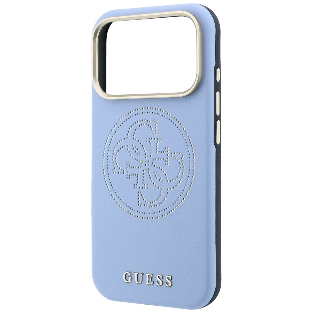 Guess iPhone 18 Pro Max / iPhone 17 Pro Max - Θήκη με Επένδυση Συνθετικού Δέρματος MagSafe - Perforated 4G Gold Logo - Light Blue