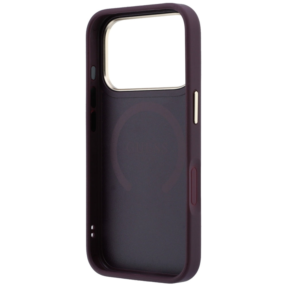 Guess iPhone 18 Pro Max / iPhone 17 Pro Max - Σκληρή Θήκη με Επένδυση Συνθετικού Δέρματος MagSafe - Saffiano Peony and Ring - Burgundy