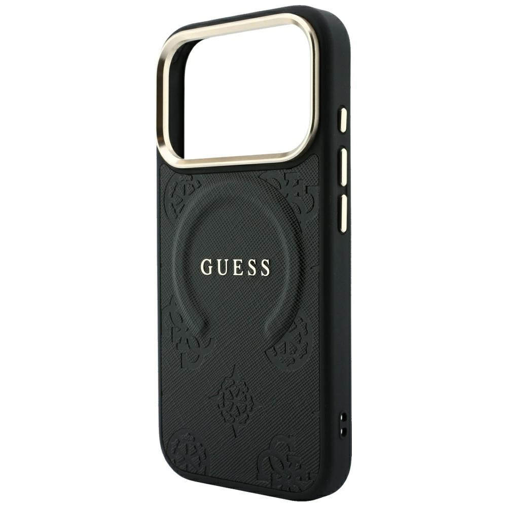 Guess iPhone 18 Pro Max / iPhone 17 Pro Max - Σκληρή Θήκη με Επένδυση Συνθετικού Δέρματος MagSafe - Saffiano Peony and Ring - Black