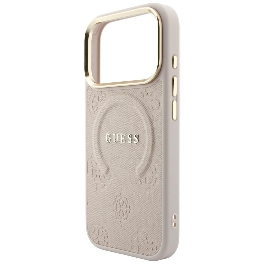 Guess iPhone 18 Pro / iPhone 17 Pro - Σκληρή Θήκη με Επένδυση Συνθετικού Δέρματος MagSafe - Saffiano Peony and Ring - Pink