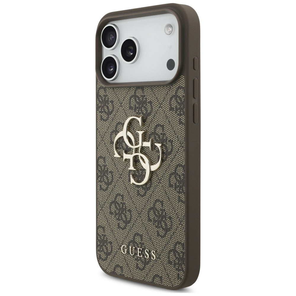 Guess iPhone 18 Pro Max / iPhone 17 Pro Max - Σκληρή Θήκη με Επένδυση Συνθετικού Δέρματος και Λουράκι - 4G Strap 4G Classic Logo - Brown
