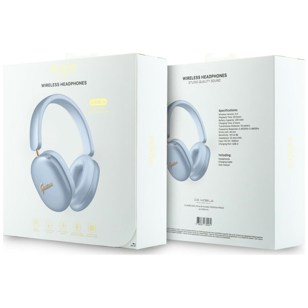 Guess Ασύρματα Bluetooth Over-Ear Ακουστικά - ENC Metallic Effect Metal Script Logo - Blue