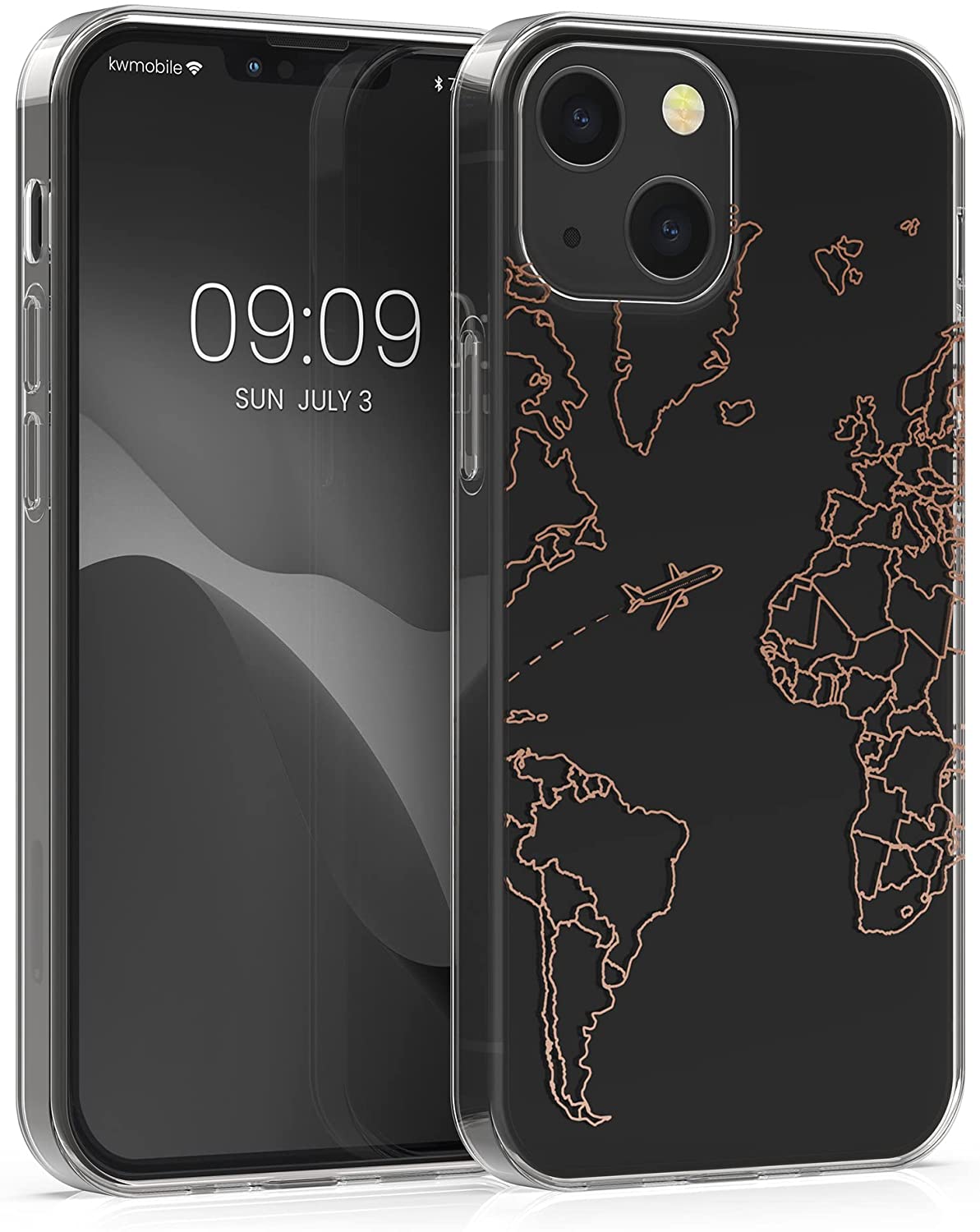 KW iPhone 13 Θήκη Σιλικόνης TPU Design Travel Airplane - Διάφανη / Rose Gold - 57143.02