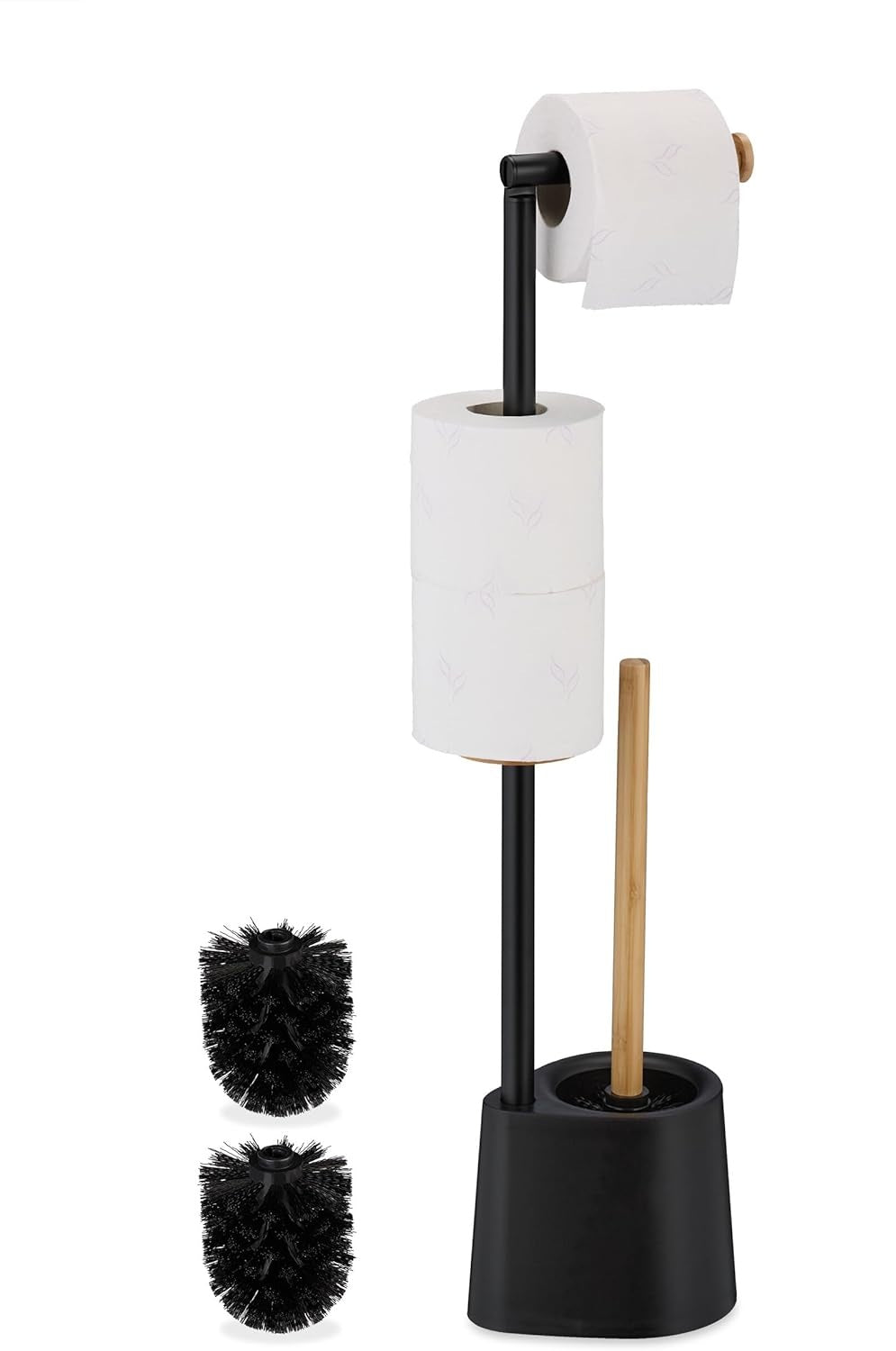 Relaxdays Επιδαπέδια Βάση για Χαρτί Υγείας με Ενσωματωμένο Πιγκάλ - Black / Light Brown - 4052025877941