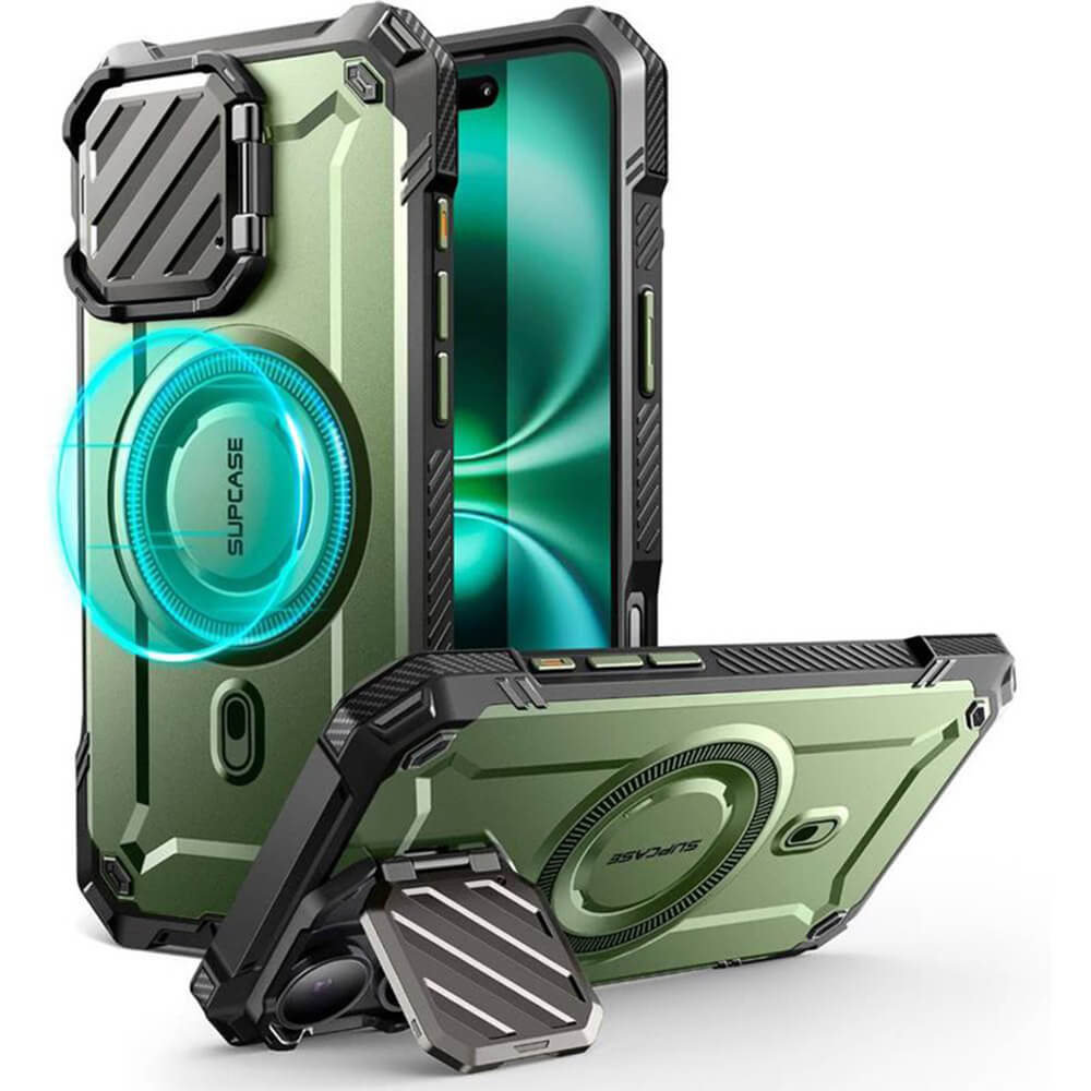 Supcase iPhone 16 - Unicorn Beetle XT MagSafe - Σκληρή Θήκη με Προστασία Κάμερας / Stand - Dark Green