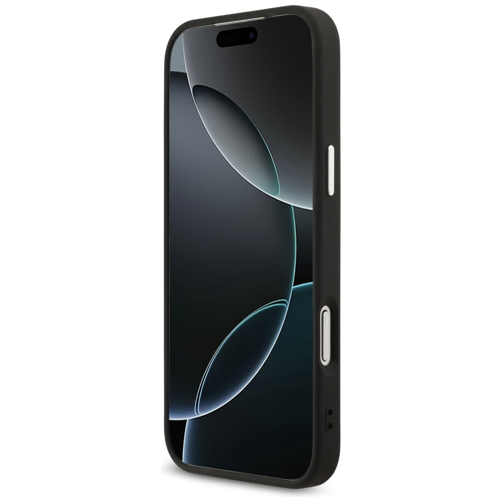 Guess iPhone 17 Pro Max - 4G Triangle Logo MagSafe - Σκληρή Θήκη με Πλαίσιο Σιλικόνης και Επένδυση Συνθετικού Δέρματος - Black / Silver - GUHMP17XP4TSRCMK