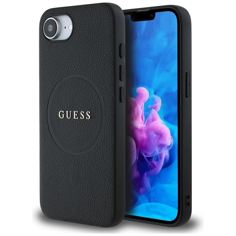 Guess iPhone 16e - Grained Ring MagSafe - Σκληρή Θήκη από Οικολογικό Δέρμα - Black - GUHMPSE4PGHSMMK