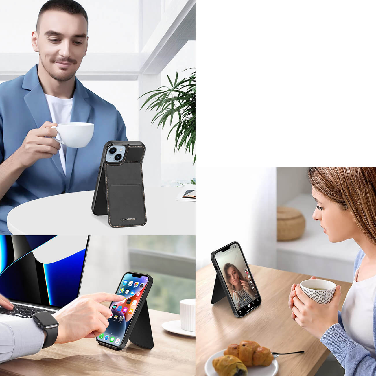 Dux Ducis iPhone 15 Plus Rafi Mag Anti-RFID 3in1 Θήκη με Υποδοχή για Κάρτες / Stand και MagSafe - Black