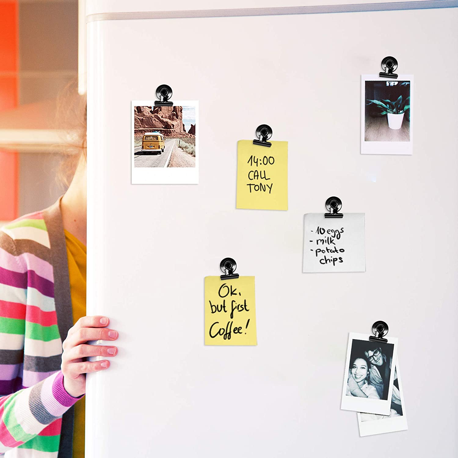 Navaris Μαγνητάκια για το Ψυγείο και για Πίνακα με Κλιπ - Σετ 15 τεμαχίων - Black - 48475.01.15