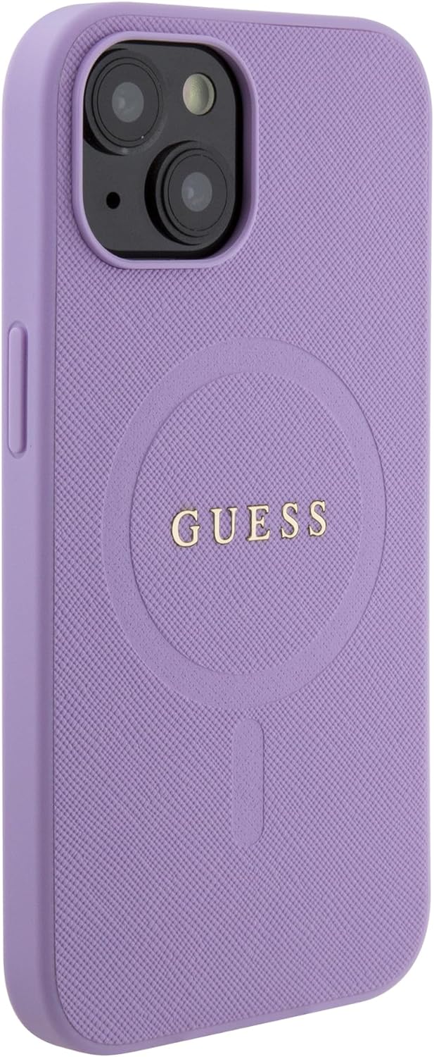 Guess iPhone 15 Saffiano MagSafe Σκληρή Θήκη με Πλαίσιο Σιλικόνης και MagSafe - Purple - GUHMP15SPSAHMCU