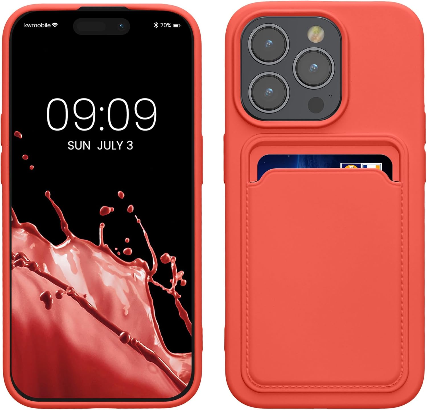 KW iPhone 15 Pro Θήκη Σιλικόνης TPU με Υποδοχή για Κάρτα - Coral