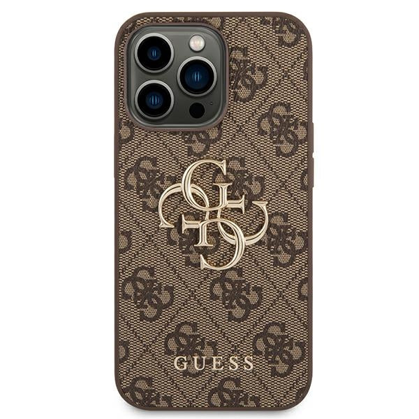 Guess iPhone 14 Pro Max - 4G Big Metal Logo Θήκη με Επένδυση Συνθετικού Δέρματος - Brown - GUHCP14X4GMGBR