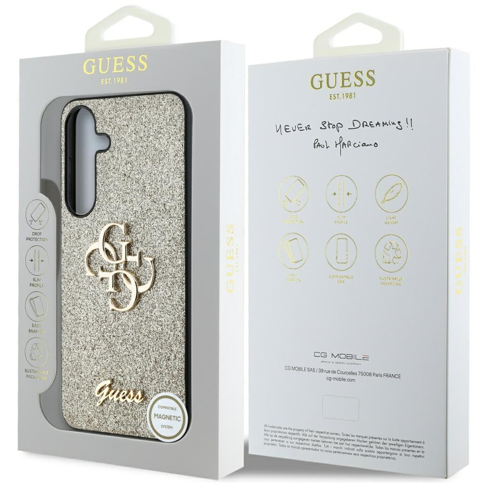 Guess Samsung Galaxy S25 Plus - Fixed Glitter Big 4G - Σκληρή Θήκη με Πλαίσιο Σιλικόνης - Gold - GUHCS25MHG4SGD